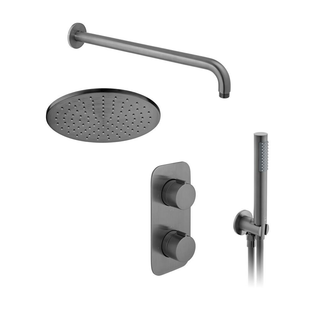 Cutout image of Vado Individual Brushed Gunmetal Round Dual Outlet Shower Pack